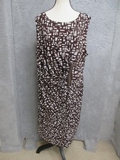 Tahari Arthur S. Levine Dress Womens 20W Brown Sheath Ruched Side Zip Geometric