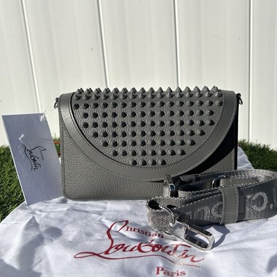 CHRISTIAN LOUBOUTIN FUNKY CROSSBODY BAG SMOKE GRAY LEATHER SPIKES