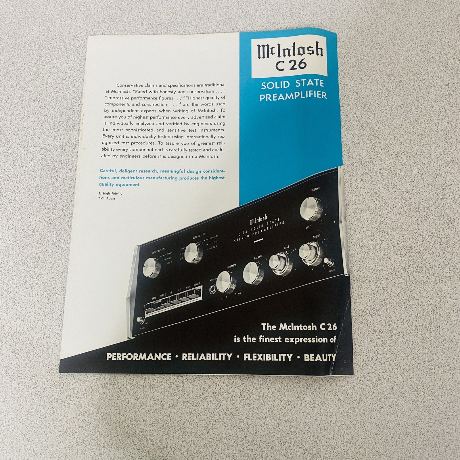 McINTOSH C26 PREAMPLIFIER Solid State DEALER BROCHURE Pamphlet Vtg