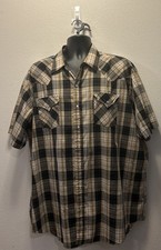 Ely Cattleman Mens XXL Tall Casual Button Up Shirt Brown Plaid  Pearl Snap