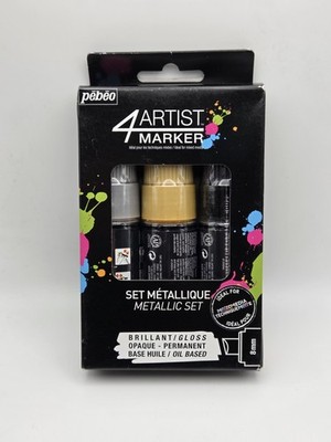 Pebeo 4Artist Oil Based Paint Markers Set of 3x Gold Black Gold 8 MM NEW SEALED