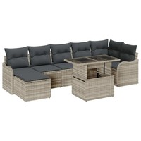 Garten Sofa Set 8 Teilig Poly Rattan Hellgrau Mit Kissen