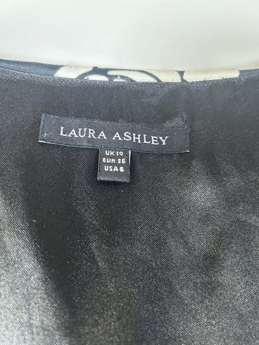 Vintage Laura Ashley Black & White Dress Roses Size 10 - Picture 3 of 20
