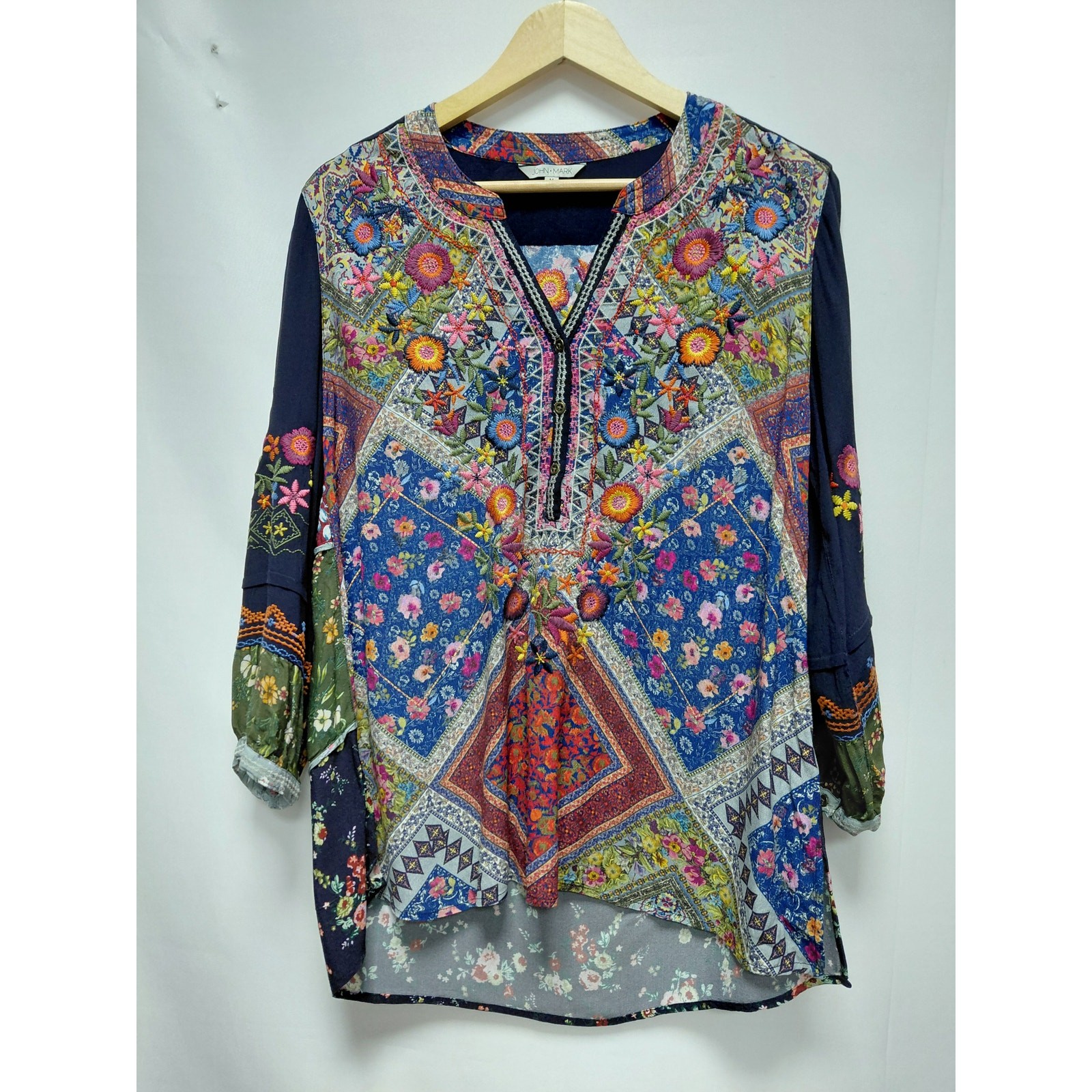 John Mark Multicolor Embroidered Boho Patchwork T… - image 1