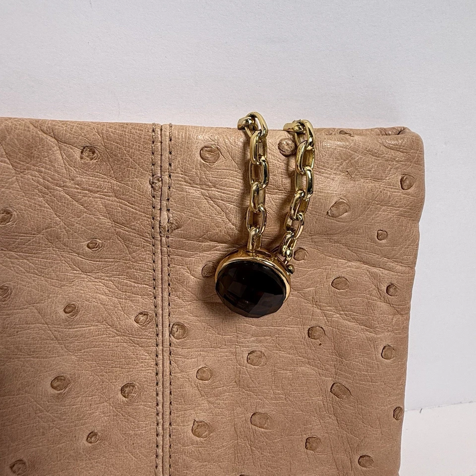 Bolso sin asas Fabrizio Giannone de cuero de avestruz tostado con bolsa antipolvo de lujo raro Foto 2 de 4