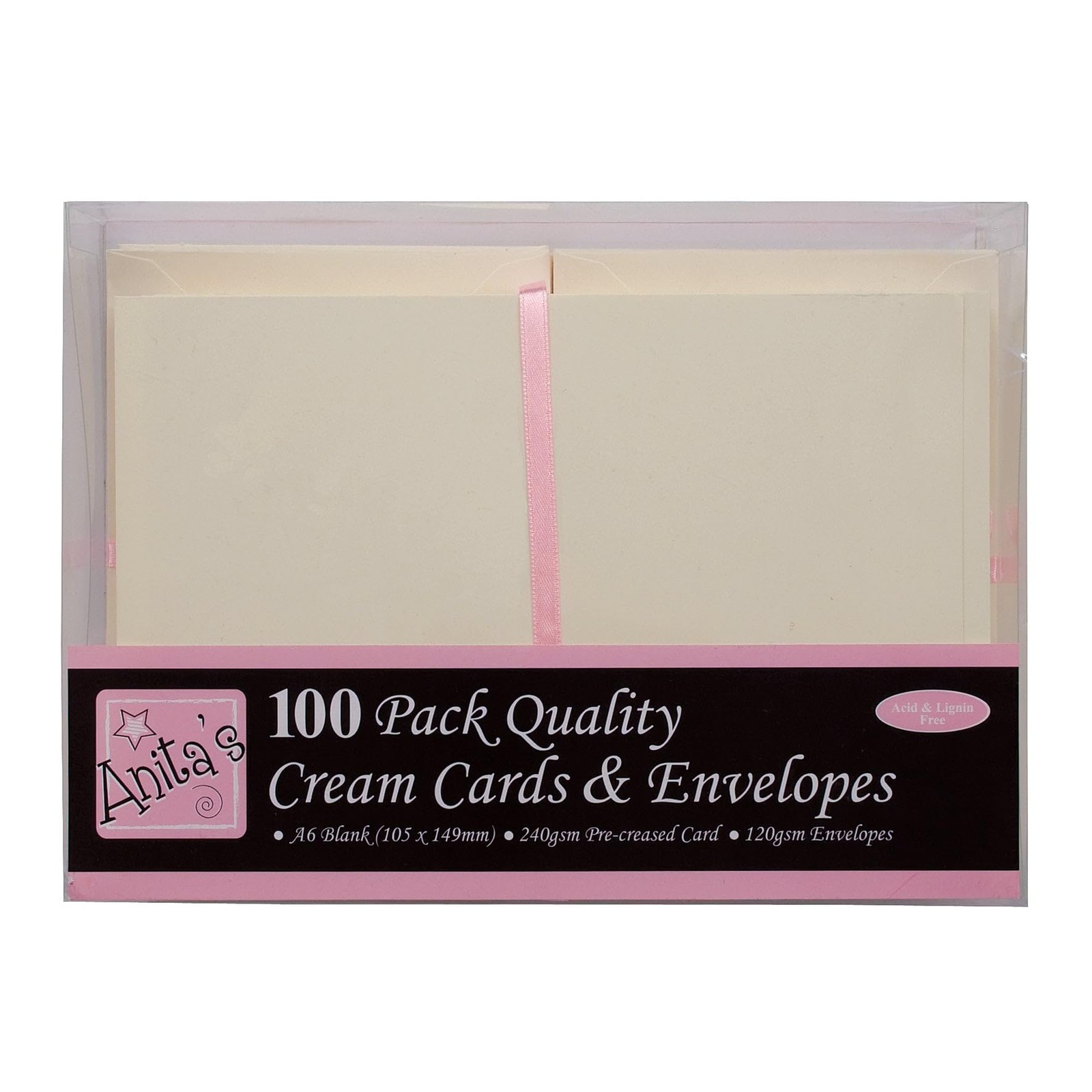 Anita's Plain, Blank Cards & Envelopes, A6, Cream, Pack of 100, for Cream