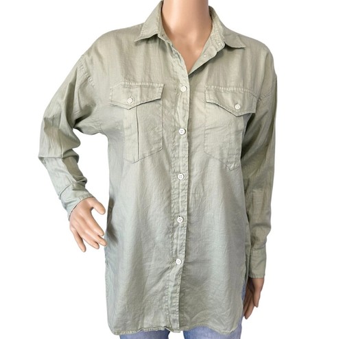J. Crew Relaxed-Fit Herringbone Twill Cotton Shirt Green Button Front Size 10 - Picture 5 of 14