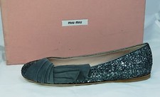 MIU MIU EU 35,5 ballerine slipper scarpe da sera glitter grigie nuove ex prezzo consigliato 550 €