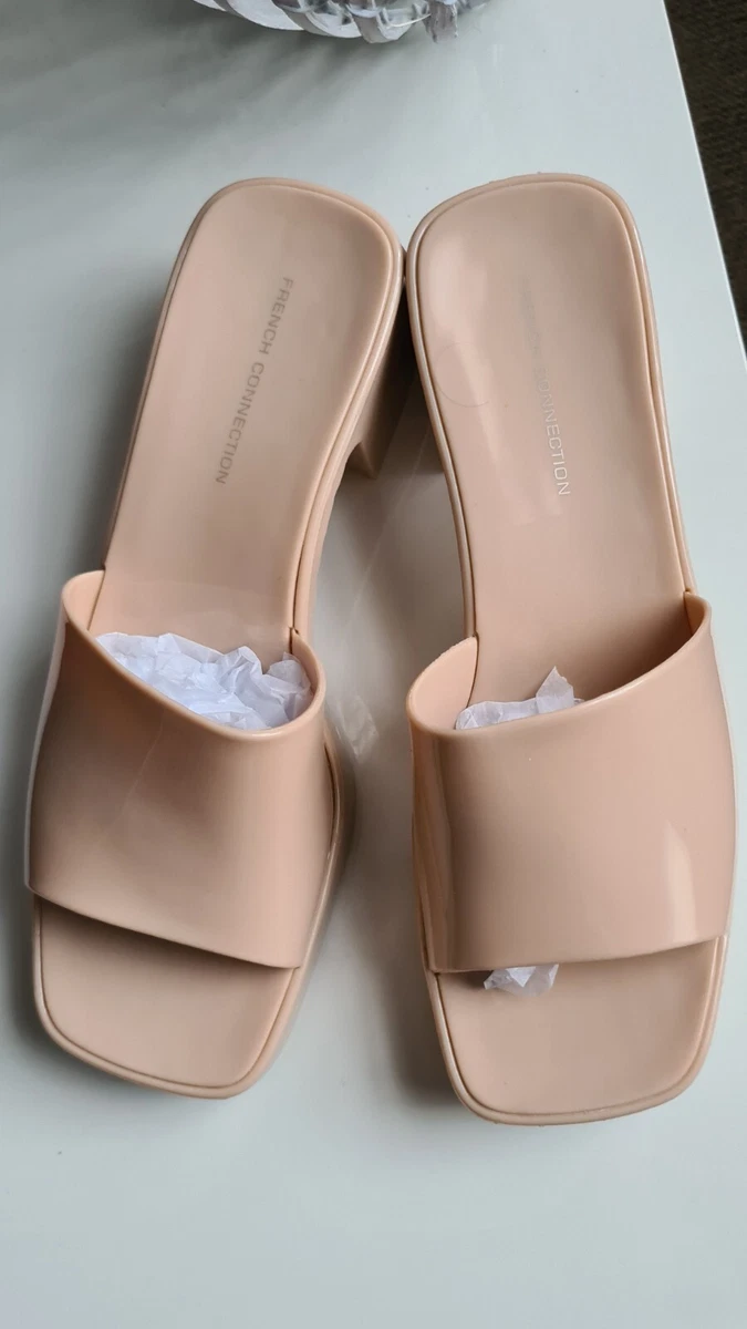 FCUK French Connection Nude Sandals Jelly Heeled Sliders UK Size 6