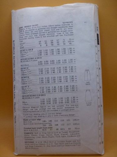 VTG 70s BUTTERICK 6345 MISSES' FRONT WRAP+SLIT 5 SKIRT SET-SZ 12 SEWING PATTERN - Picture 2 of 2