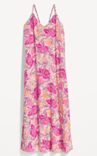 Old Navy Pink Purple Floral Tie Back Maxi Slip Dress V Neck Small NEW