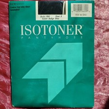 ISOTONER Vintage 1986 Pantyhose Size 1 Control Top Silky Sheer Indigo Blue Small