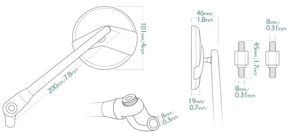 mirror Missie matte black stem + black belt 8mm fits Suzuki AC50 A100 B100 - Imagem 2 de 4
