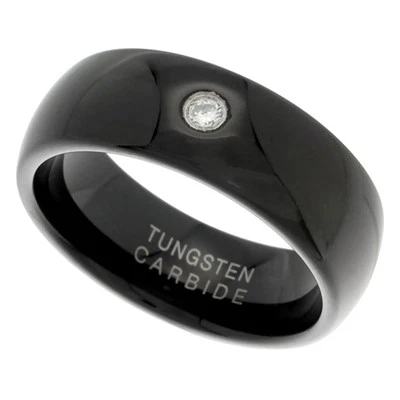 8mm Schwarzer Wolfram Ring Mit Tafelzirkonia Stein, Komfort Fit - Bild 1 von 2