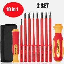 2X Value Insulated Screwdriver Kit (Magnetic Tips)-2 Full Sets Electrician Tools