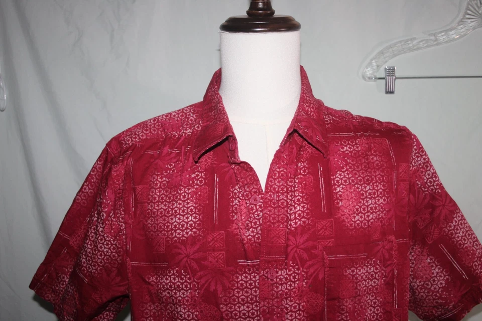 Camisa Haggar Hombre XL Roja Hawaiana Todo Algodón Tropical Foto 4 de 4