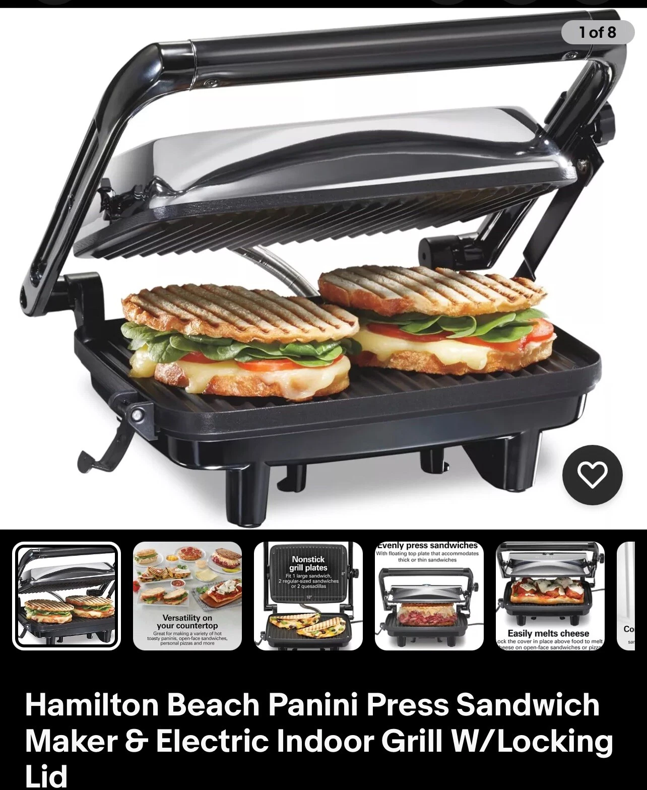 Hamilton Beach Panini Press Sandwich Maker & Electric Indoor Grill W/Locking Lid