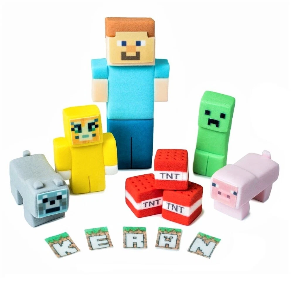 Minecraft Tortenaufleger Set Kindergeburtstag Deko essbar Fondant nicht offiziell