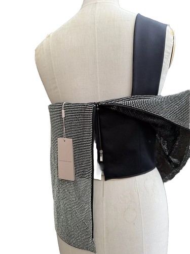 CHRISTOPHER KANE DESIGNER THE CRYSTAL MESH ONE SHOULDER BUCKLE UP TOP Brand New - Picture 13 of 13