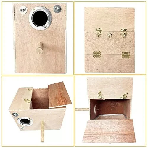 kathson Parakeet Nesting Box Wooden Bird Breeding Nest Parrots Mating House W... - Picture 3 of 4