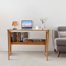 Folding Computer Desk, Modern Writing Table Storage Shelf Home Office Work Desk