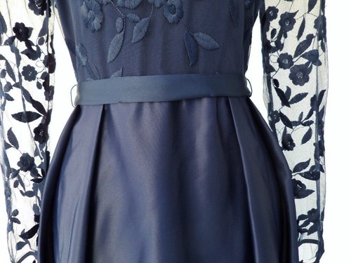 COAST ODETTA NAVY SHEER TULLE LACE SATIN 50'S MIDI / MAXI DRESS 10 ONCE £169 - Picture 10 of 14