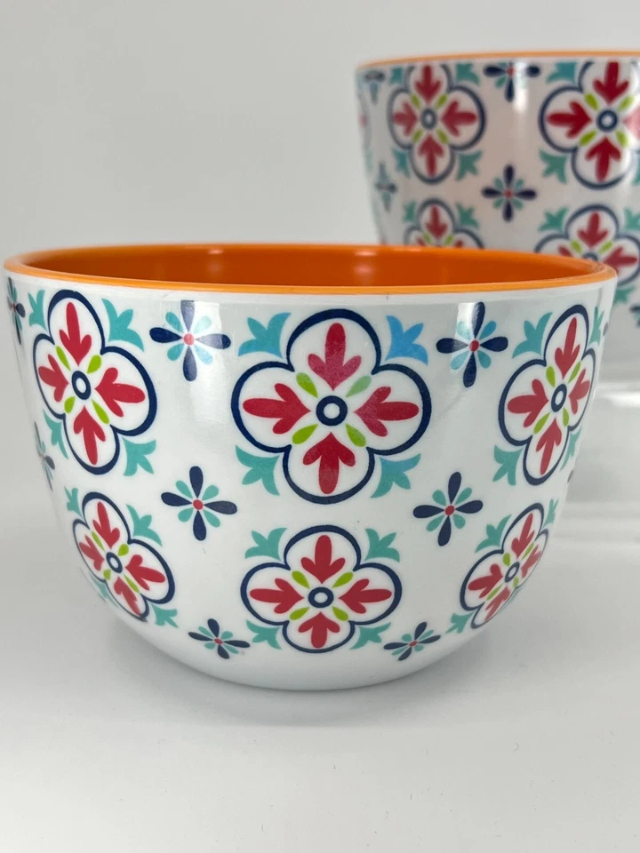 2 Cuencos Mezcladores BOHO Living Gris Melamina Forma Geométrica Naranja Interior 5.5"D/W Foto 3 de 4