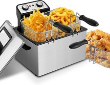 Electric Deep Fryer with 3-Baskets 5L 5.3Qt 1800W Timer and Temp Control