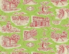 NAUTICAL Fabric Scenic NANTUCKET Town Toiles Cape Cod Lighthouse Map Green 1/2 y