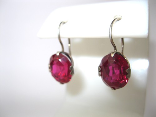 EARRINGS SILVER 875 Ruby corundum stones Soviet Union USSR Vintage Original - Picture 21 of 23
