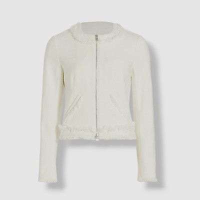 $595 Jonathan Simkhai Women's Ivory Jemma Shredded Bouclé Jacket Size Medium
