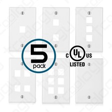  UL Listed Wall Plate for Cat5e Cat6 Cat7 Keystone RJ45 Jack White - 5 Pack lot