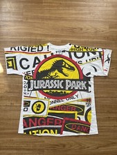 Jurassic Park AOP T-Shirt Single Stitch Reprint Movie Dinosaur Modern Sz Large