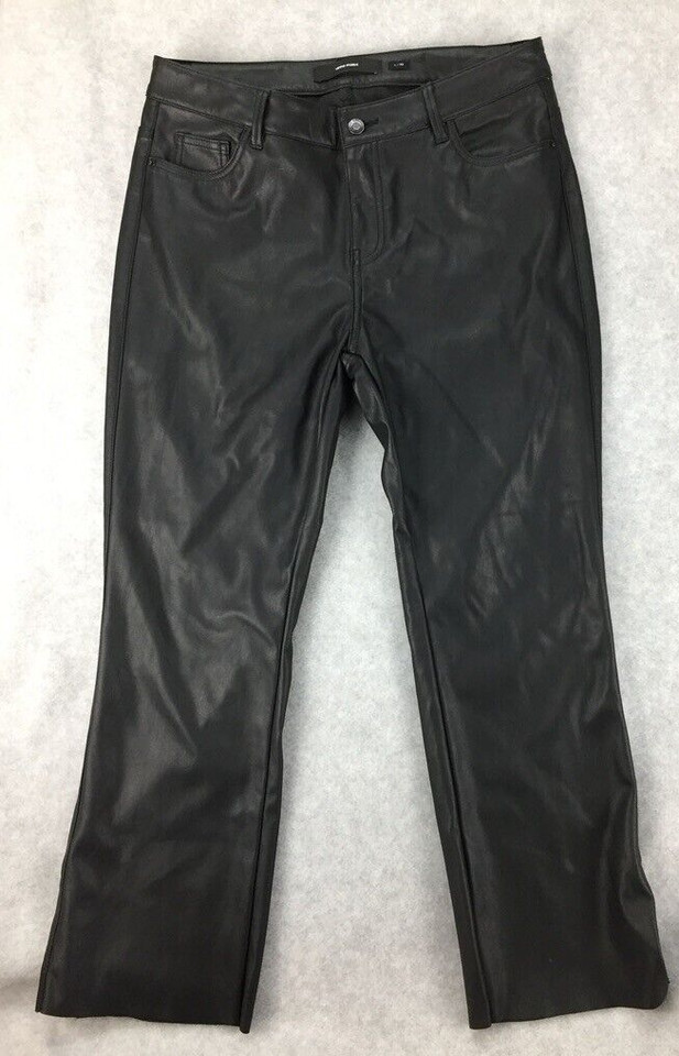 VERO MODA SIZE L 32 WOMENS BLACK FAUX LEATHER PANTS MR KICK FLARE MID RISE WORK
