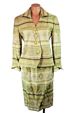 VTG 80s 90s Christian Dior Womans Skirt Suit Blazer Aztec Geometric sz 8