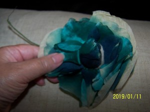 Détails Sur Ancienne Fleur Tout En Soie Sur Tige Couleur Bleu Turquoise Années 4050 N3