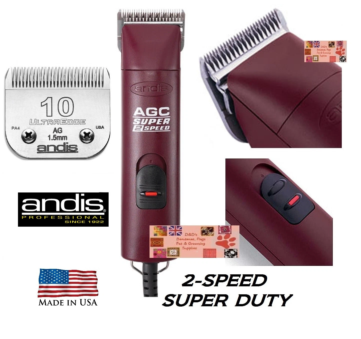 Andis Super Duty AGC 2-Speed CLIPPER SET&ULTRAEDGE 10 BLADE*PET DOG CAT GROOMING