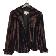 Lucia Lukken Women's Velvet Jacket Open Front Lined Collared Brown Large Gothic