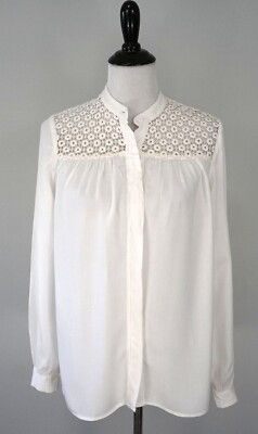 FRENCH CONNECTION White Floral Embroidered Button Front Top Blouse Size 6
