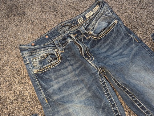 MISS ME Jeans size 29 Blue Bootcut Low Rise Vintage Y2k Denim Pants - Picture 7 of 9