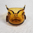 Vintage Mid Century Hand Blown Blenko Glass Owl Pitcher Creamer Amber MCM Style