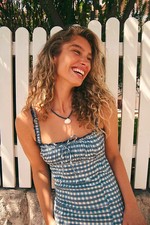Free People Lucinda Plaid Midi Dress Square Neck Fitted Ruffle Sleeveless XL NEW