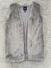 Image of New Look Petit Women Grey Faux Fur Autumn Winter Coat Armless Size XXS