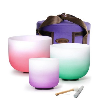 Gradient Set of 3pcs 8''G 10 ''E 12 ''C Chakra Meditation Crystal Singing Bowls