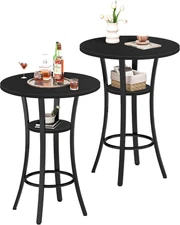 Round Bar Table, Set of 2 Small Kitchen Dining Tables, 2-Tier High Top & Counter