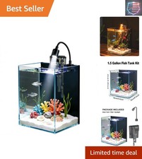 Betta Fish Tank kit,Small Nano Glass Fish Tank Start Kit with Filter,LED Ligh...