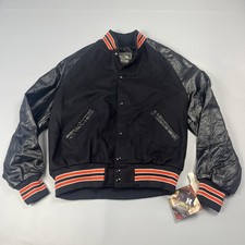 Vintage Holloway Varsity Jacket Mens L Black & Orange Wool White Snap USA Made