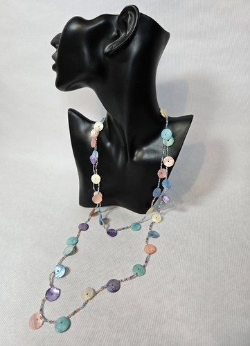 Pastel coloured squine beaded long necklace