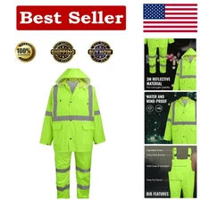 Three-Piece Unisex Reflective Rain Gear Set - Durable, Waterproof, Size Large