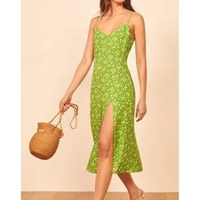 Reformation Crimini Green Ditsy Floral Slip Dress Midi Cottagecore Fairy Size 8